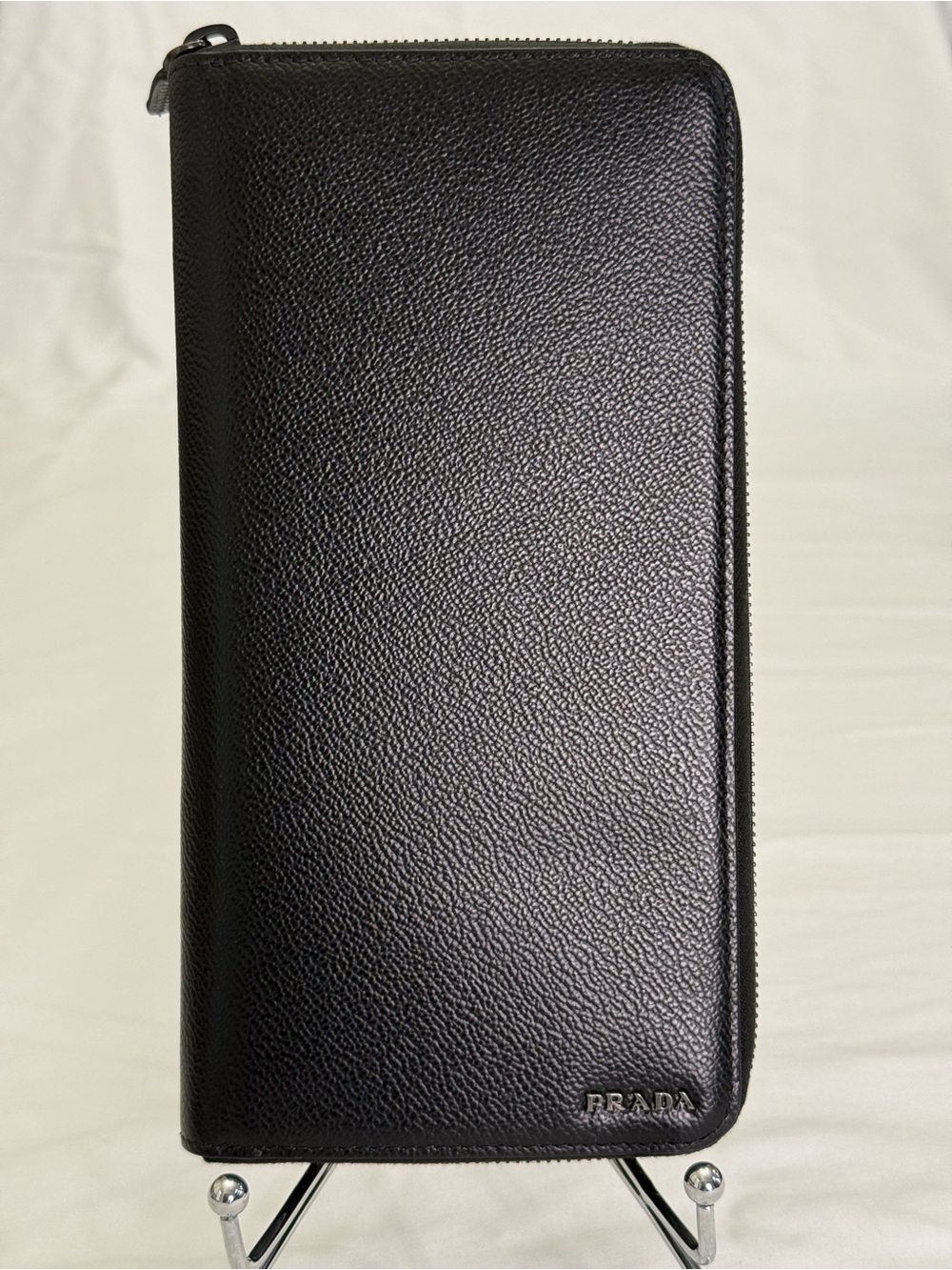 Prada Black Pebbled Leather Zip Wallet